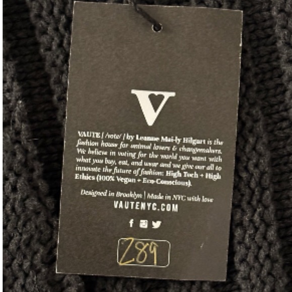 Vaute Brooklyn Couture Vegan Knit Cardigan Sweater NWT Size L/XL Grey NYC - Picture 5 of 6